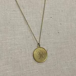 Gold Initial 'R' Disc Pendant Necklace